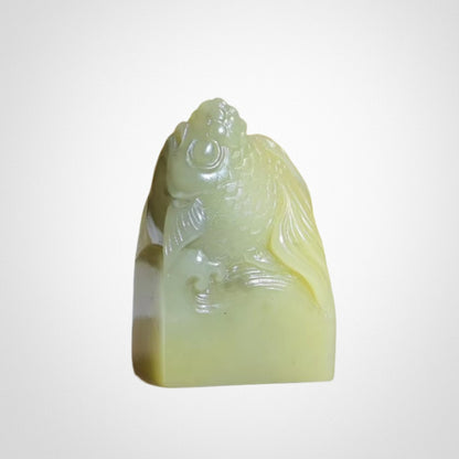 Hibiscus Stone Goldfish Seal Ornament