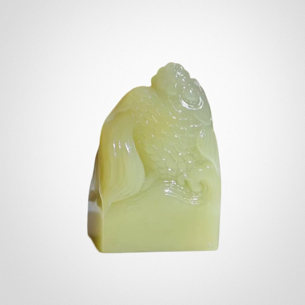 Hibiscus Stone Goldfish Seal Ornament