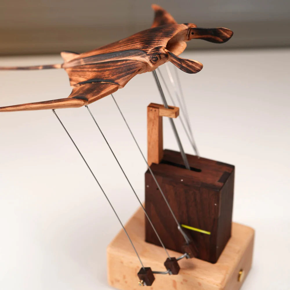 Handcrafted Wooden Manta Ray Automaton