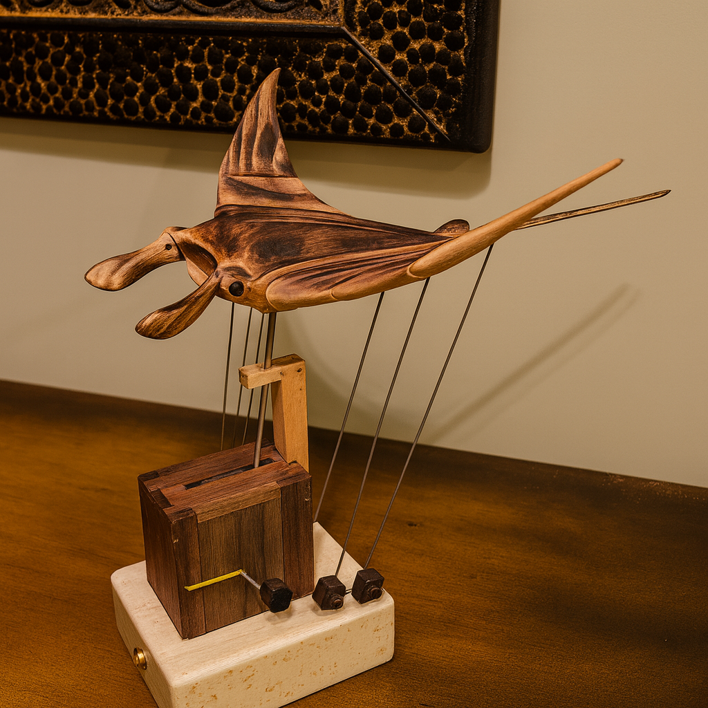 Handcrafted Wooden Manta Ray Automaton