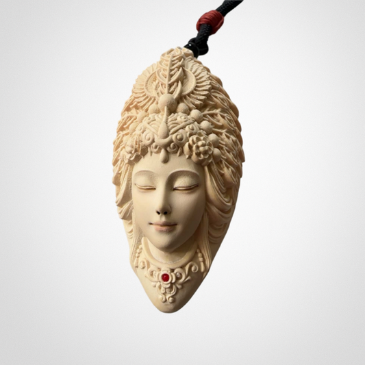 Boxwood Carving "Peacock Great King of Brightness" 7cm Buddha Mother Car Pendant Handle Piece