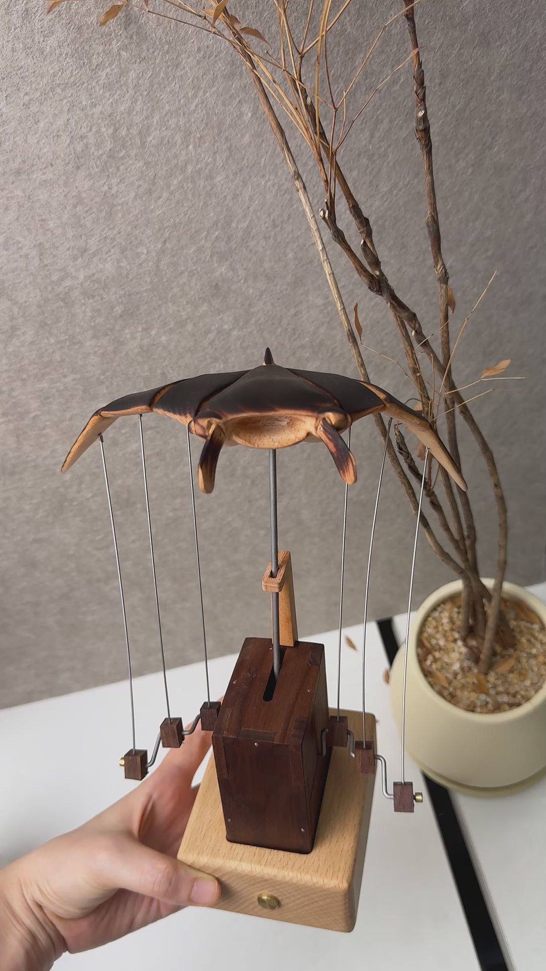 Handcrafted Wooden Manta Ray Automaton
